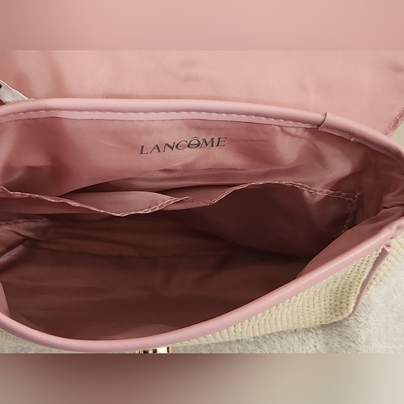 Lancome Straw Cosmetic Pouch With Pink Trim - Picture 3 of 3